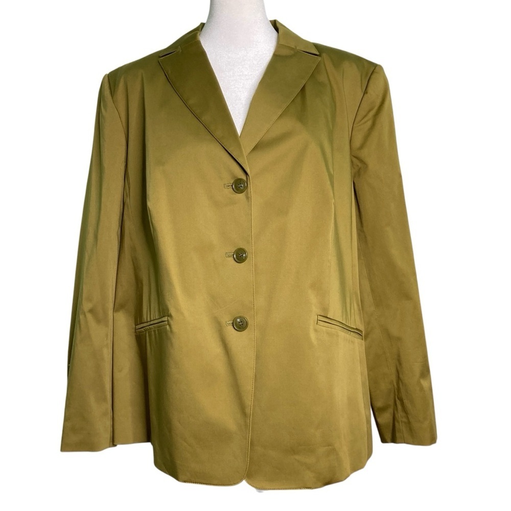 Talbots Three Button Cotton Blend Green Blazer (Plus Size 16W Petite)